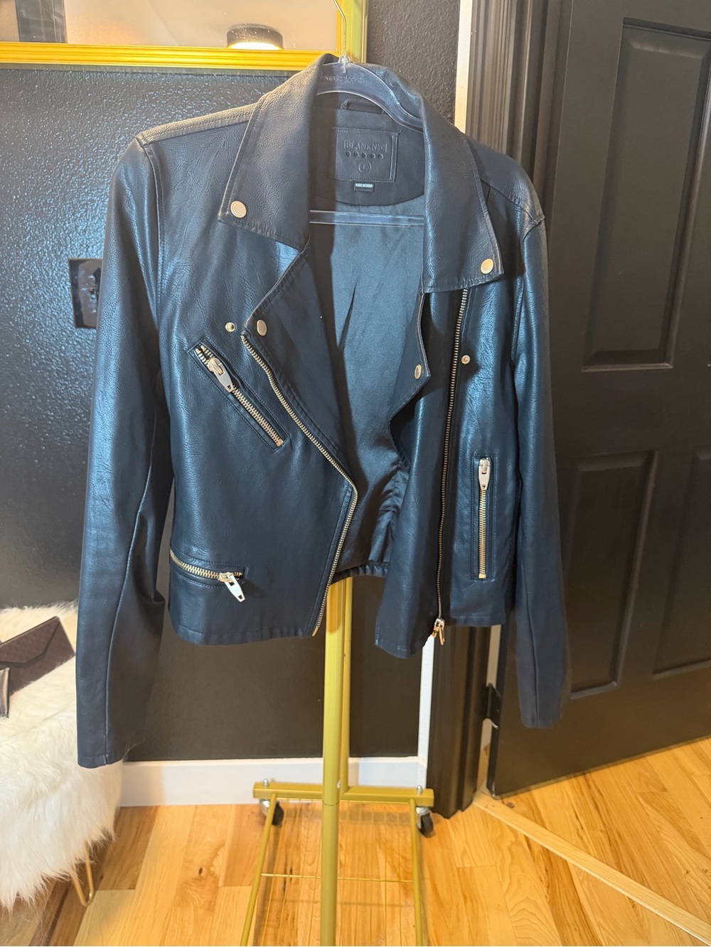 Blank NYC Black Faux Leather Moto Jacket with Silver Hardware